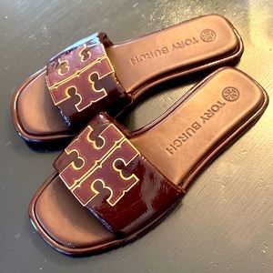 Tory Burch Double T Leather Sport Slide Black Size 7